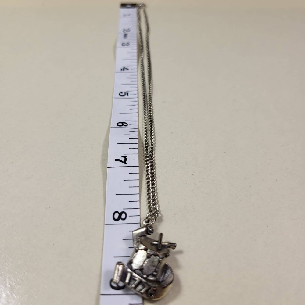 1776 Drum Pendant Necklace 17in Silver Tone Patriotic Scroll Vintage - Picture 4 of 6